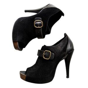 Pedro Garcia Black Suede Peeptoe Platform Shootie | 4.5" Heel 3.5” Pitch | Sz 39